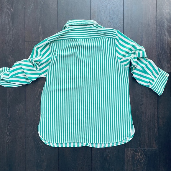 Ellen Tracy Striped White and Green Oversized Button Down Shirt - Picture 7 of 11